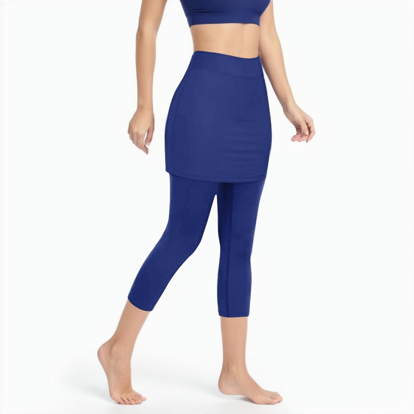 thumbnail image 4 of Leggings de yoga con falda para mujer: pantalones deportivos elásticos con bolsillos, tejido de poliéster, adecuados para tenis/yoga y uso diario., 4 of 4